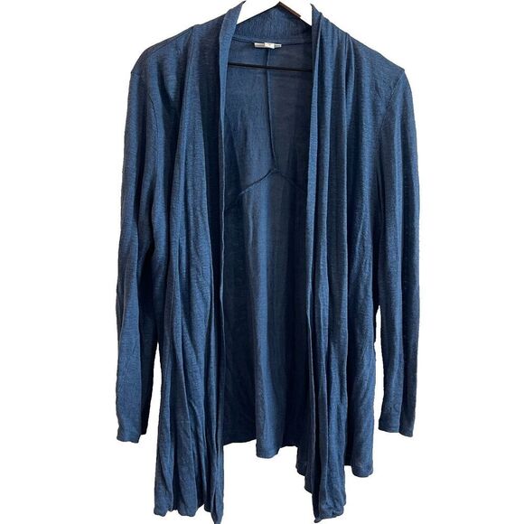 J. Jill Sweaters - J Jill Sweater Women Med Blue Love Linen Lagenlook Open Cardigan Work Office